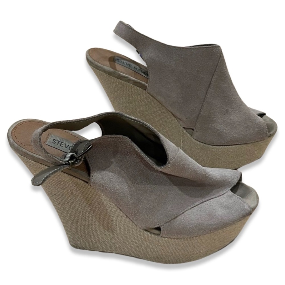 STEVE MADDEN walloww Taupe Leather Suede Wedge Sandals size 7.5